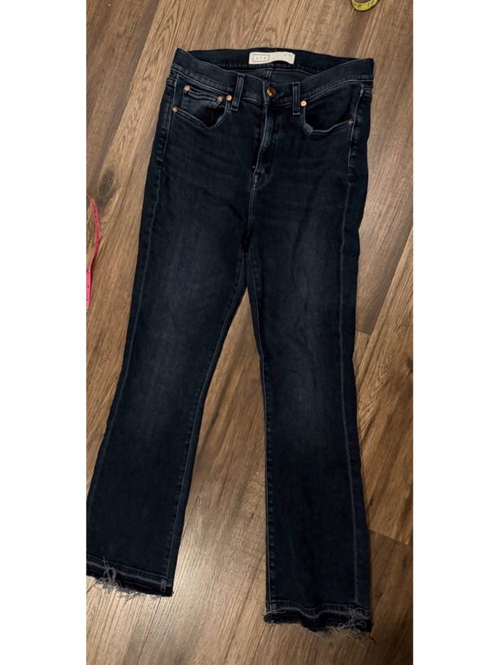 AYR Superba Dark denim stretch high rise raw hem straight jeans 31